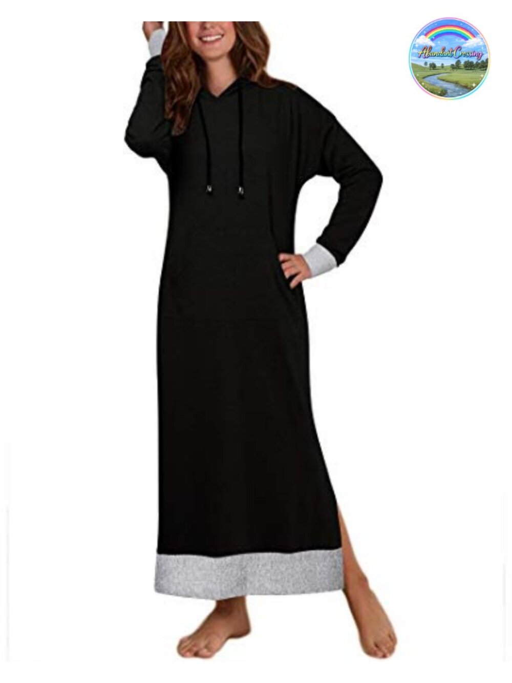Women's Long Sleeve Hooded Maxi Sweatshirt Dress with Pocket